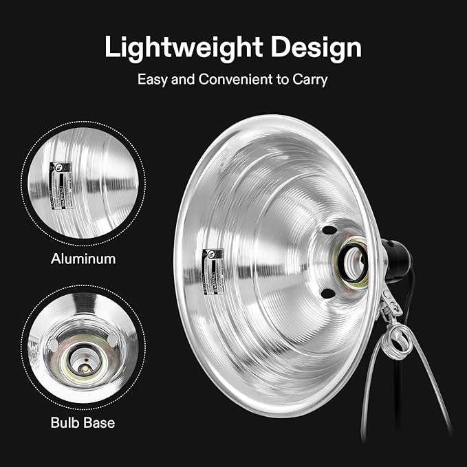 VIVOSUN Clamp Lamp Light with Detachable 8.5 Inch Aluminum Reflector up to 150 Watt E26 Socket (No Bulb Included) 6 Feet Cord UL Listed Pack of 2
