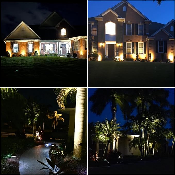 VENUS MANUFACTURING 16 Pack Low Voltage Landscape Flood Light 50W Halogen Outdoor Landscape Lighting Kits 380 Lumen Black Waterproof Spotlights 12V 3000K Warm White Metal Tree Lights for Garden &amp