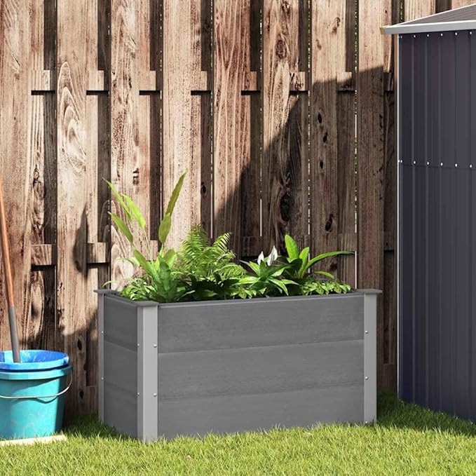 Grey Wood-Plastic Composite Raised Garden Bed 39.4x19.7x21.3 Inch Outdoor Planter Box for Patio Balcony and Terrace Planting