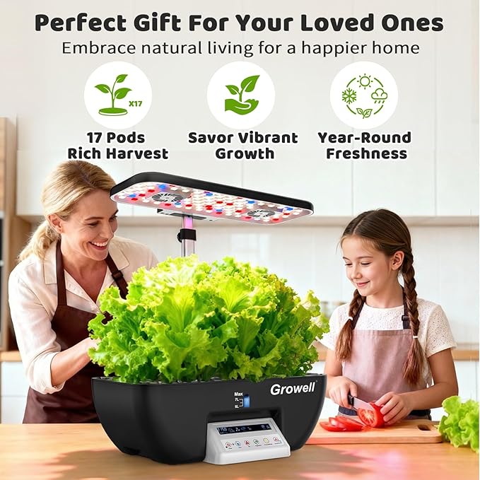 Hydroponics Growing System Kit 17 Pods Indoor Herb Garden with 2 Fans Circulation Grow Light Smart Water Cycle Auto Timer 10L Water TankPerfect Indoor Gardening System Gifts(Black/White)