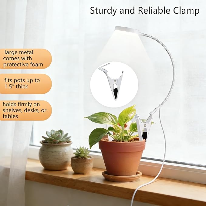 VC.Formark Clip On Plant Grow Lights for Indoor Plants Small Potted - Full Spectrum 3 Modes 10-Level Dimmer 3/9/12H Timer &amp Durable Metal Gooseneck for SucculentsHerbs