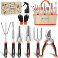 Yesker Gardening Tools 9-Piece Heavy Duty Garden Tool Set Gardening Supplies Gifts for Women Men Gardening Hand Tool Kit with Non-Slip Ergonomic Handle Garden Bag Durable Gloves and Shears Orange