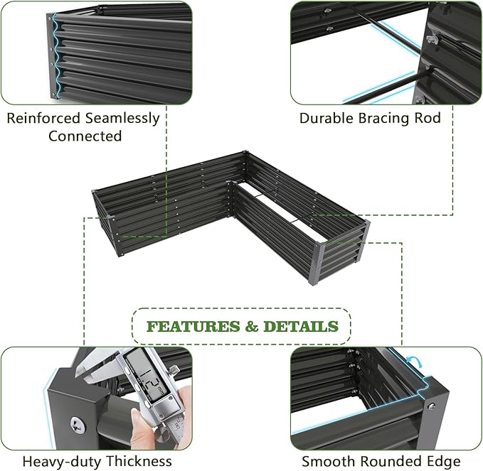 A ANLEOLIFE L-Shaped Galvanized Raised Garden Beds Outdoor74x74x18in Large Metal Planter Box for Planting Vegetables Flowers Herb Anti-Rust &amp Easy-Setup Quartz Grey