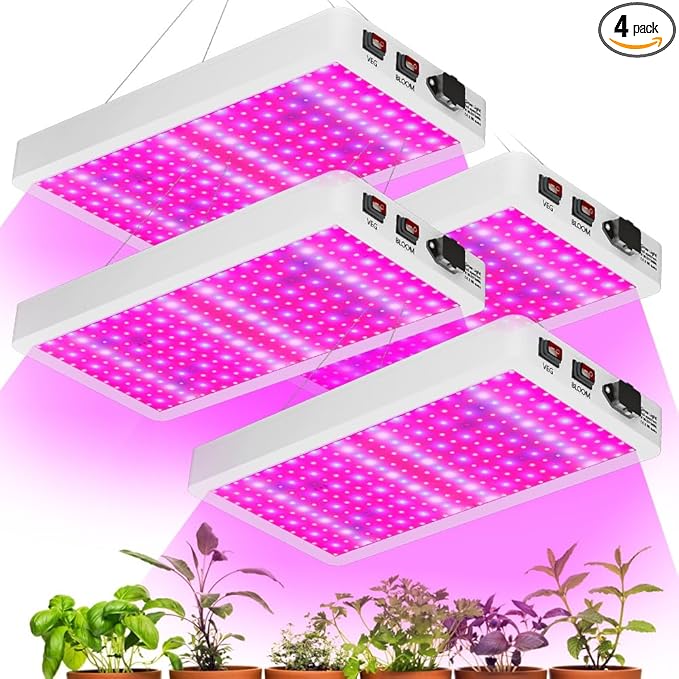 4Pcs 800W Plant Light Bloom/Veg 2Modes Indoor Planting Fill Lamp 110V Red Blue Greenhouse Tent Hydroponic Flower Vegs Succulent Potted Fruit Seeds UV/IR Cultivation Lighting with Hook US Plug