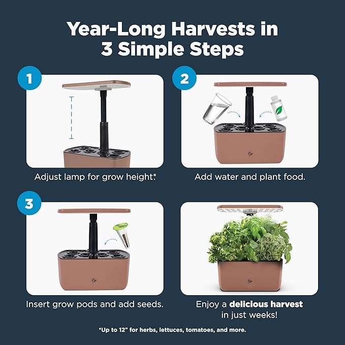 AeroGarden Harvest Lite in Mocha Soil-Free Indoor Hydroponic Garden with LED Grow Light for Year-Round Gardening of up to 6 Herbs and Vegetables
