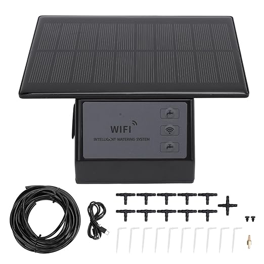 Solar Automatic Drip Irrigation Kit WiFi App Control Timing 2000mAh Battery Labor Saving Self Watering System for Plants Flowers