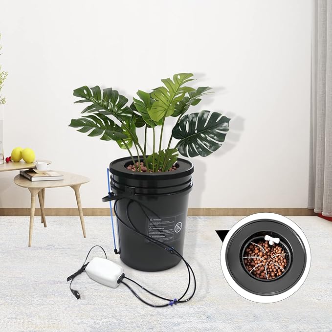 Hydroponics Growing System 5-Gallon Deep Water Culture Hydroponic Machine Drip Irrigation System with Multi-Purpose Air Tube Air Pump and Air Stone for Vegetables