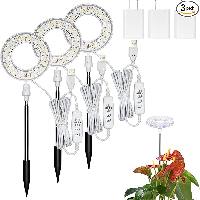Plant Lights for Indoor Growing Full Spectrum Grow Light with 48 LEDs 5 Dimmable Levels Super Bright Halo Grow Lights with Automatic Timer Height Adjustable 7-17 Pack of 3