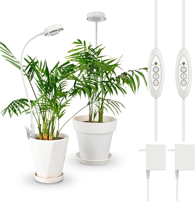 SANSI Grow Lights for Indoor Plants Pot Clip LED Plant Light 10W 2-Pack +5W 2-Pack 4-Level dimmable 3/6/12 Hours auto Timer Plants Lights for Indoor Growing