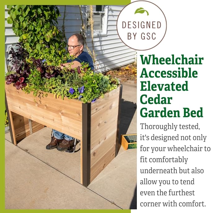Gardener's Supply Company Wheelchair Accessible Garden Bed | Outdoor Elevated Cedar Planter Bed with Rust-Proof Aluminum Corners