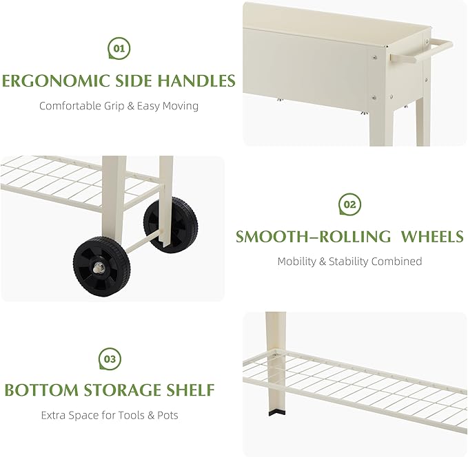 DDK Outdoor Heavy Duty Metal Raised Garden Bed with Legs (Milk White)