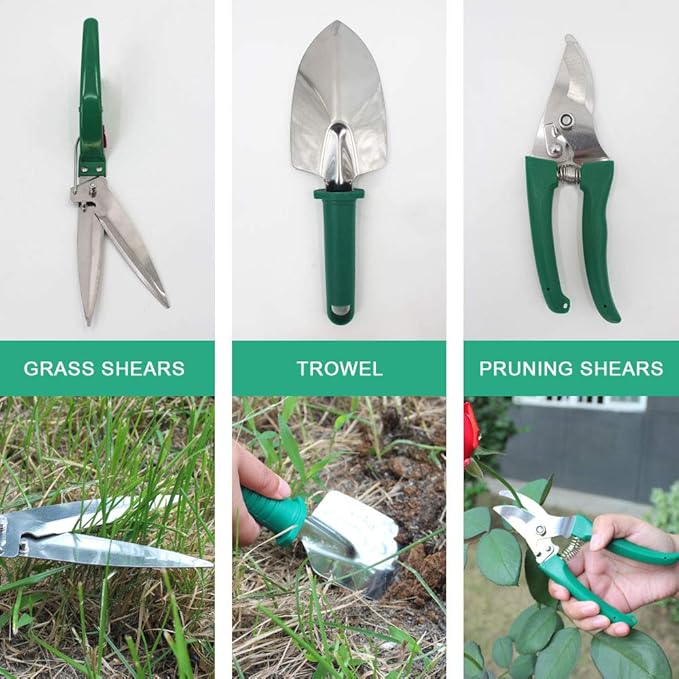 SONGWAY 11 Pieces Garden Tool Set - Garden Tool Kit with Storage Case Aluminum Gardening Set Gardening Gift for Women Men Green
