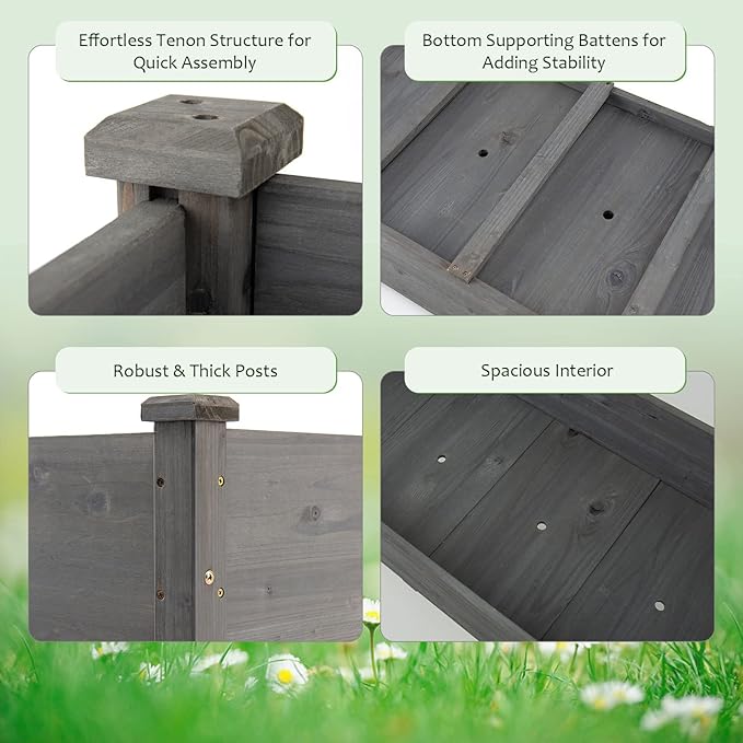 S AFSTAR Raised Garden Beds 2 Pieces Elevated Wooden Planter Box 48”L x 22”W x 30”H Outdoor Gardening Planting Bed for Vegetables Flowers &amp Herbs Grow Great for Backyard Patio Lawn (Gray)