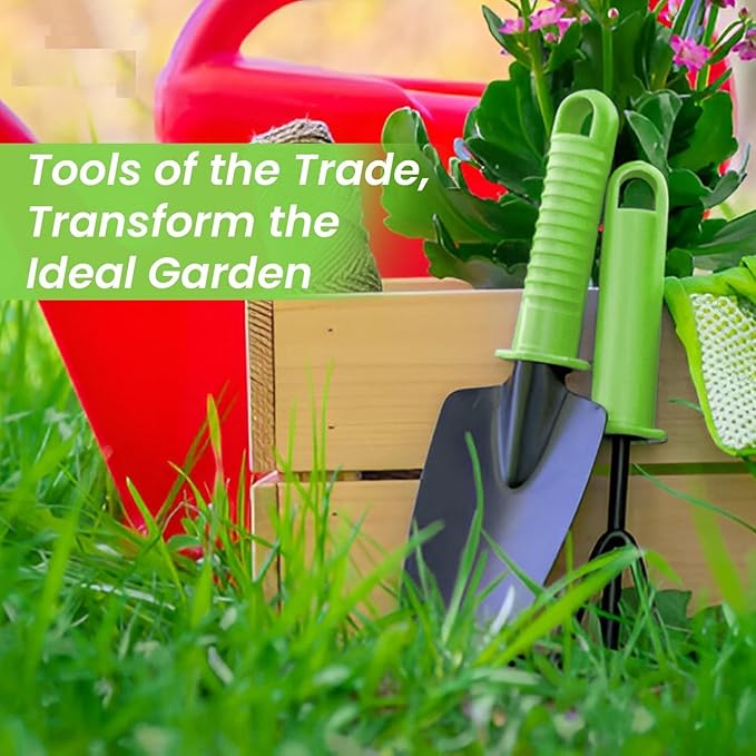 RK_Enterprises 6 Pcs Garden Tools Set (Hand Fork Trowel 3 Tooth Rake Cultivator 2 Shovel and Two Head Hoe) Terrace Balcony Gardening Accessories Kit for Home Garden Essential Farming