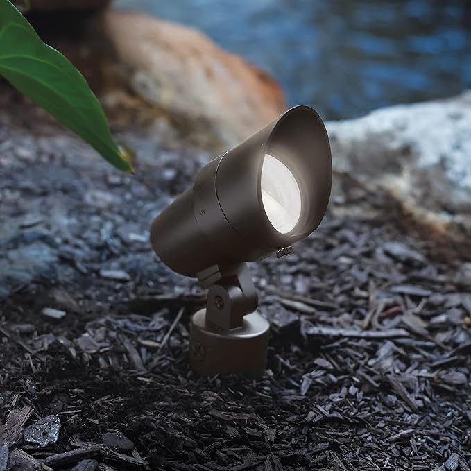 WAC Landscape Lighting LED 12V Medium Size Accent Light with Adjustable Beam Angle and Integral Brightness Control 50-1300 Lumens 4000K Cool White Built-in LED in Bronze