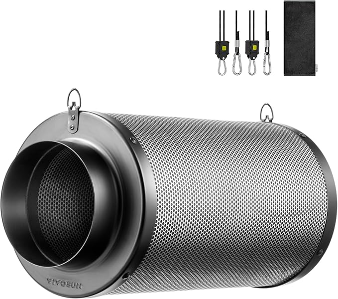 VIVOSUN 8 Inch Air Carbon Filter Smelliness Control with Australia Virgin Charcoal for Inline Fan Grow Tent Smelliness Scrubber Pre-Filter Included Reversible Flange 8 x 20 Black