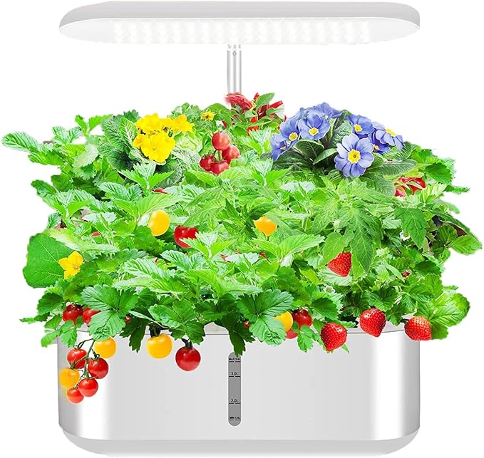 Hydroponic Plant Germination Kit with LED Grow Light Automatic Water Pump 10 Pods 3.6L Tank - Indoor Hydrophonic Planter Grower for Home Kitchen