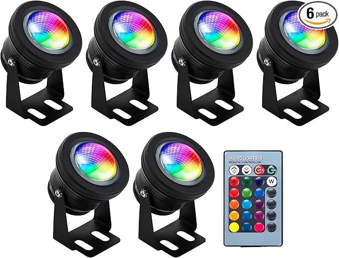 12Vmonster Color Changing RGB IP68 LED Outdoor Spot Light – 12V 10W Waterproof Garden Lighting – Multicolor Landscape Lighting for Yard Pathway and Lawn (Pack of 6)