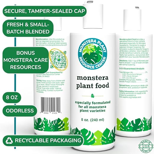 Monstera Plant Food - Premium Nutrient Rich Liquid Fertilizer (5-2-3 NPK) for Monstera Deliciosa &amp Other Tropical Plants | Supports Strong Roots &amp Large Lush Leaves | Safe Gentle Easy-to-Us