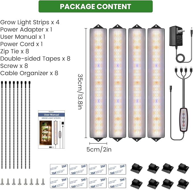 Wolezek Grow Light Strips for Indoor Plants 420 LEDs Full Spectrum Plant Light for Indoor Growing with 6/12/16H Auto Timer Grow Lamp Bar for Seedling Succulent 13.8 Inches 4 Pack
