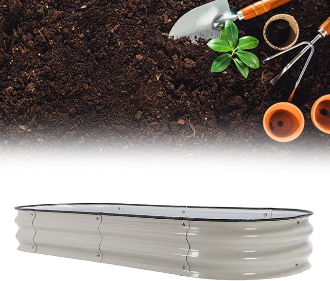GLOGLOW Raised Garden Bed Kits Thicken DIY Garden Raised Planter Box Open Bottom Rounded Corners Easy Installation Bed for Vegetables Flower (White)