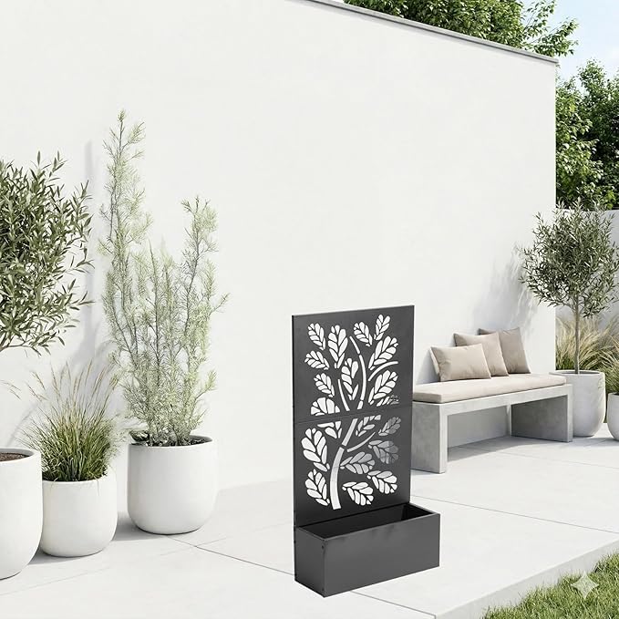 Metal Garden Bed with Trellis 43 Inch Height Metal Planter Box with Trellis Garden Box for Climbing Plants Vegetable Metal Garden Bed with Drainage Holes
