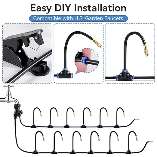 100FT Drip Irrigation SystemGarden Watering System with 17 Copper Nozzles&amp1/4 Tubing 360° Adjustable Irrigation System for GardenAutomatic sprinklers for YardRaised Beds&ampGreenhouse