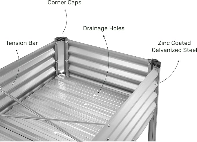 Galvanized Raised Garden Beds Outdoor with Legs // 48×24×31in Elevated Planter Box for Vegetables Flowers (Silver) // Large Metal Garden Bed for Backyard Patio Gardening