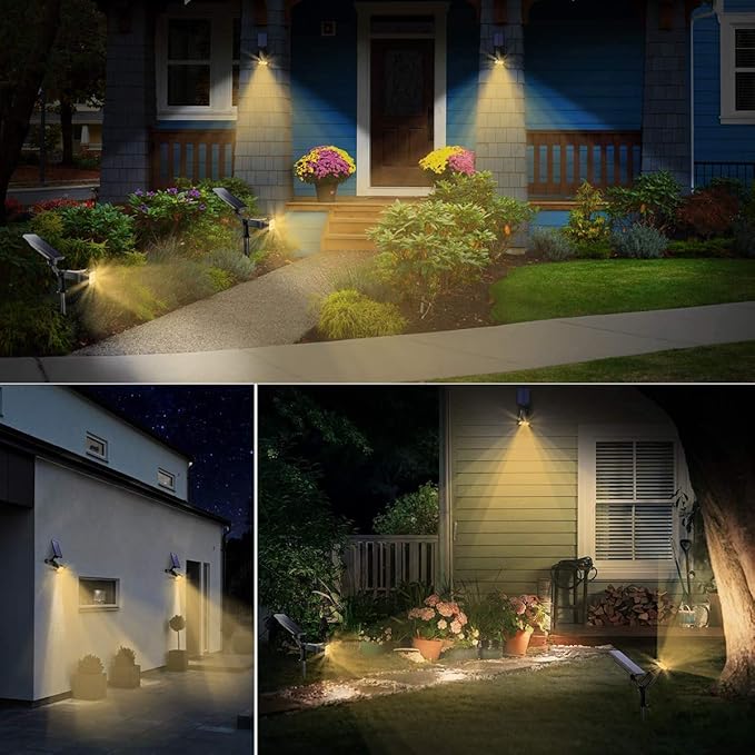 URPOWER Solar Lights Outdoor Adjustable Solar Spot Lights Outdoor Spotlight 2-in-1 Waterproof Solar Landscape Lights Wall Light Dusk-to-Dawn Solar Powered Lights for Yard Garden (Warm White 2 Pack)