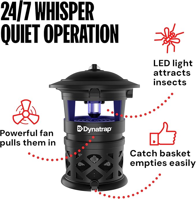 Dynatrap DT2030SR Fly Traps Outdoor - Mosquito &amp Flying Insect Killer for 1 Acre – Kills Mosquitoes Flies Gnats Wasps - Bug Zapper Alternative - Black