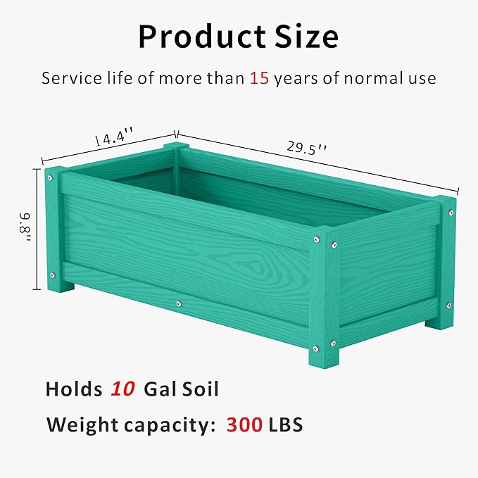 HDPE Raised Planter Box OutdoorRot-Resistant and Non-CrackingRaised Beds for Gardening 29.5 * 14.4 * 9.8 in for YardLawnOutdoor Planter Boxes Rectangle with Drainage Holes Aruba Blue
