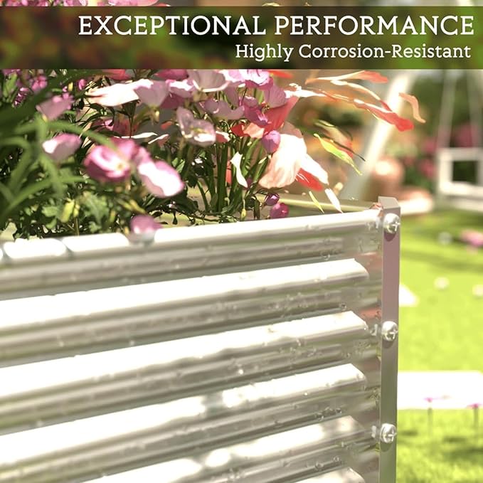 2 Pack Tall Corrugated Galvanized Steel Raised Garden Bed Outdoor Metal Above Ground Garden Bed for Vegetables and Flowers Rectangle Raised Beds for Gardening-4x2FT