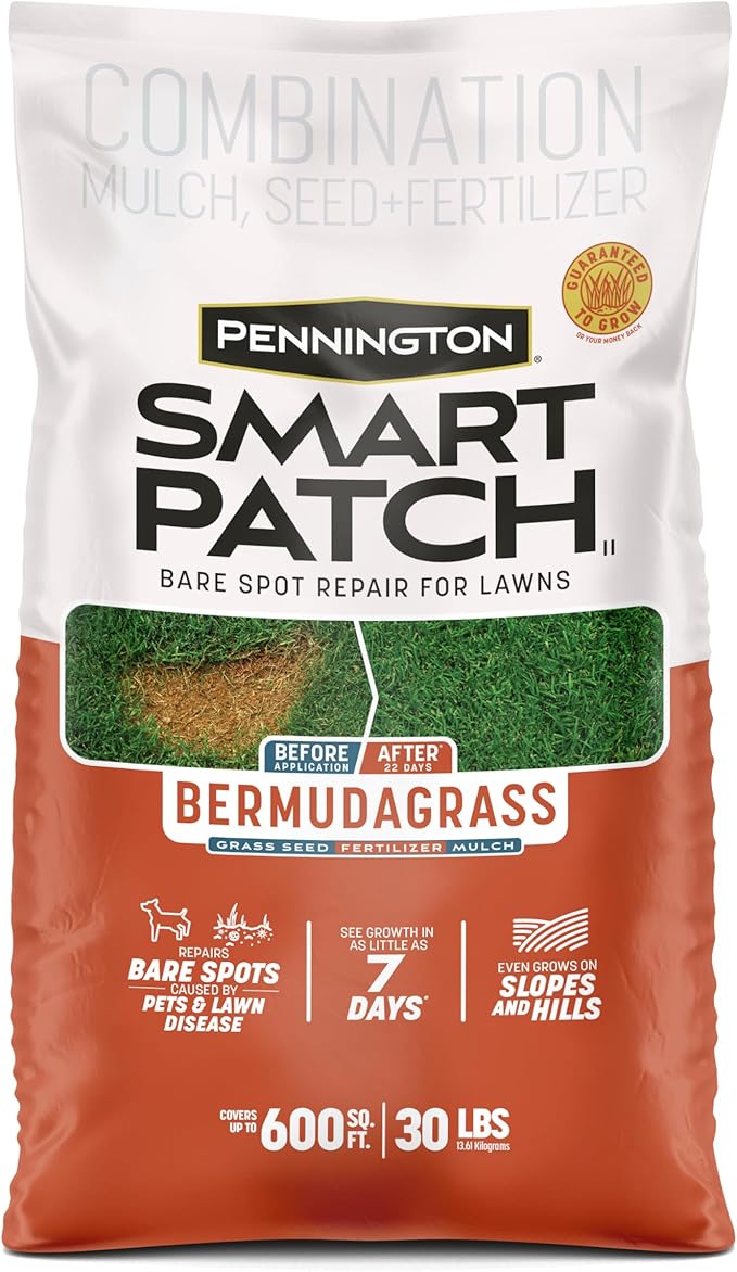 Pennington Smart Patch Bermudagrass 30lb 600 sq. ft. Grass Seed Bare Spot Repair with Mulch and Fertilizer
