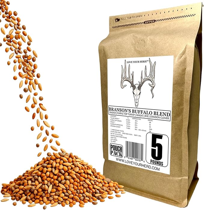 Crooked Bend Branson's Buffalo Blend 5LB Whitetail Food Plot Seed for Deer Turkey Pheasant Dove Elk &amp Duck Grow Forage Feed &amp Attract Wildlife to Hunting Plots No Till Plants 0.29 Acr