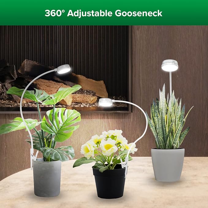 SANSI Grow Lights for Indoor Plants LED Pot Clip Plant Light for Growing 4000K Full Spectrum Plant Growing Lamp with 4-Level Dimmable Auto On Off Timing 3 6 12 Hrs for Small Plants White 5V 2-Pack