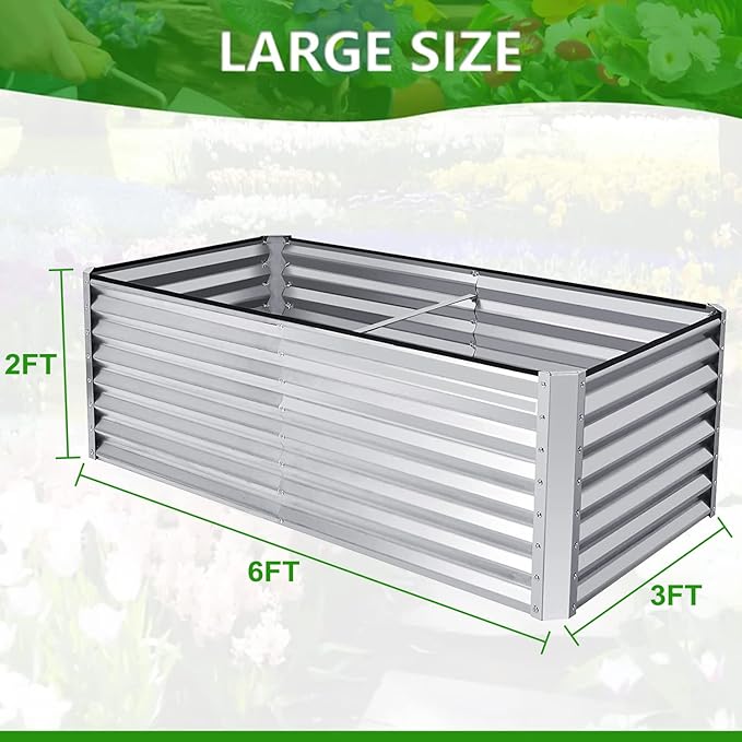 YUEWO Planter Raised Beds Galvanized Steel Planter Box Metal Raised Garden Bed 6X3X1FT for Outdoor Growing Fresh Veggies Flowers Herbs and Succulents (6 x 3 x 2 ft)