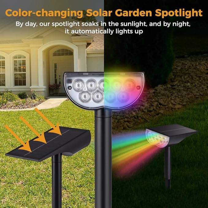 Yards Lawns Parks Auto Illuminating Led Light Waterproof Patio Light Outdoor In-Ground Landscape Light Color-Changing Spotlight with Remote Control Four Pcs Solar Garden Spotlight