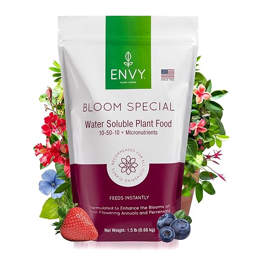 ENVY Bloom Special Plant Fertilizer for Flowering Plants 1.5 Pound - Makes 150 Gallons for Indoor and Outdoor Plants Pet Safe Water Soluble Made in USA