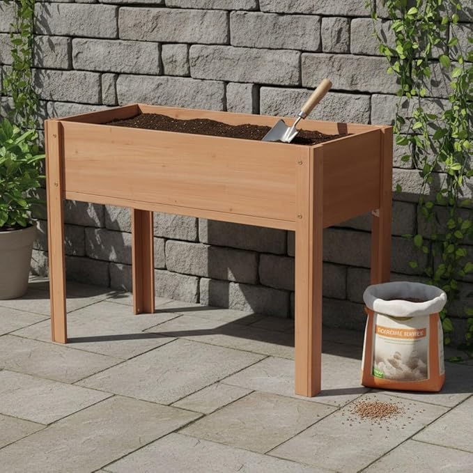 Raised Planter Box with Legs 40x20x31 Inch Wooden Garden Bed for Outdoor Plants Flowers Fruits Vegetables and Herbs