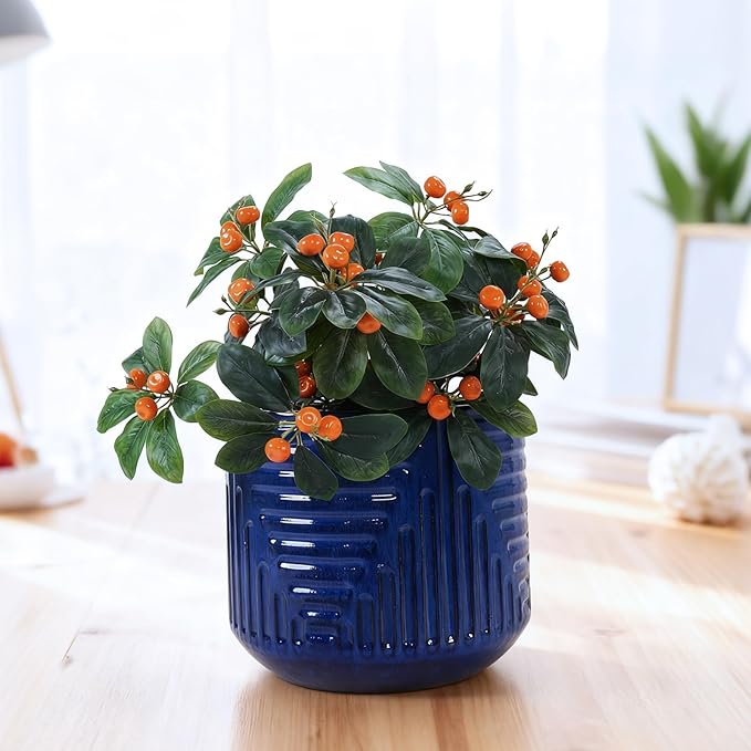 16 Dia Round for Indoor Plants Large Outdoor with Drainage Holes Ceramic Plant Pots Indoor Outdoor for Home Garden Patio Dark Blue