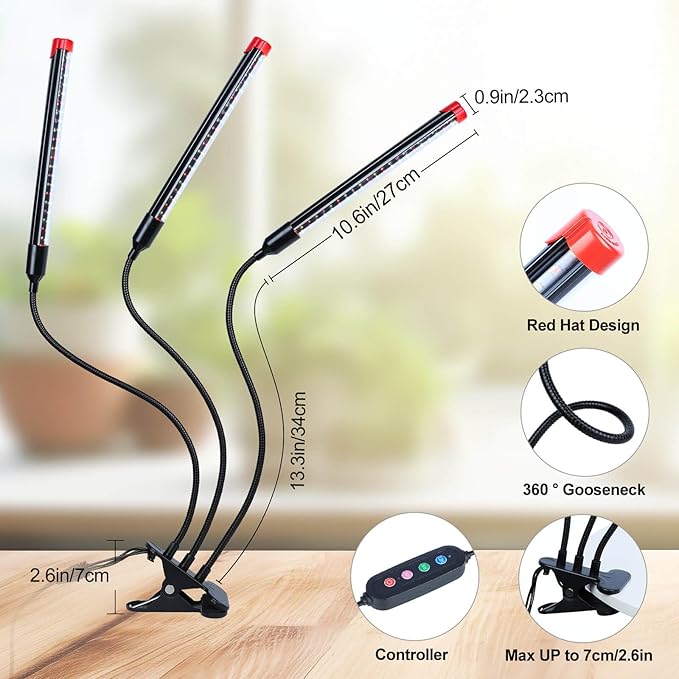 2Pack Clip Grow Lights for Seed Starting with Timer Full Spectrum Brightest Plant Growing Lamps for Indoor Plants Bonsai Seedlings 27 Watt Home Plug But Not 10W Adapter