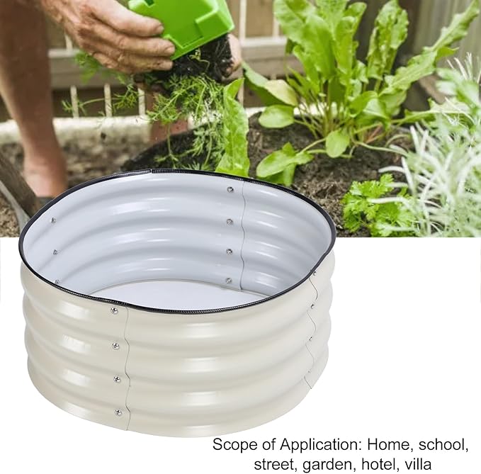 60x60x28cm Raised Garden Bed Stylish Planter Garden Boxes Open Bottom Design Raised Planter Bed Stainless Steel Open Bottom Safety Raised Garden Bed for Home School (Ivory White)