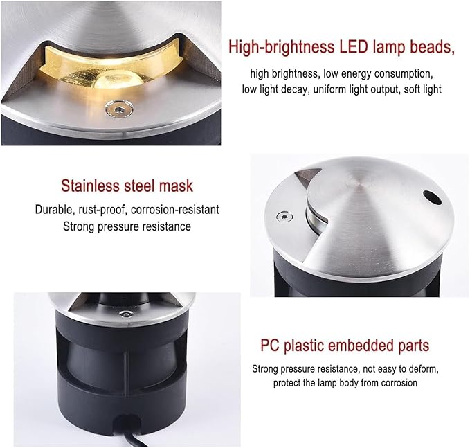 3W LED Landscape Lamps - LED Semi-transparent Underground Lamp AC 220V Side Emitting Outdoor Recessed Spot Light IP67 Waterproof Landscape Garden Decorative Floor Lamp Deck Spotlight(WhiteThree si