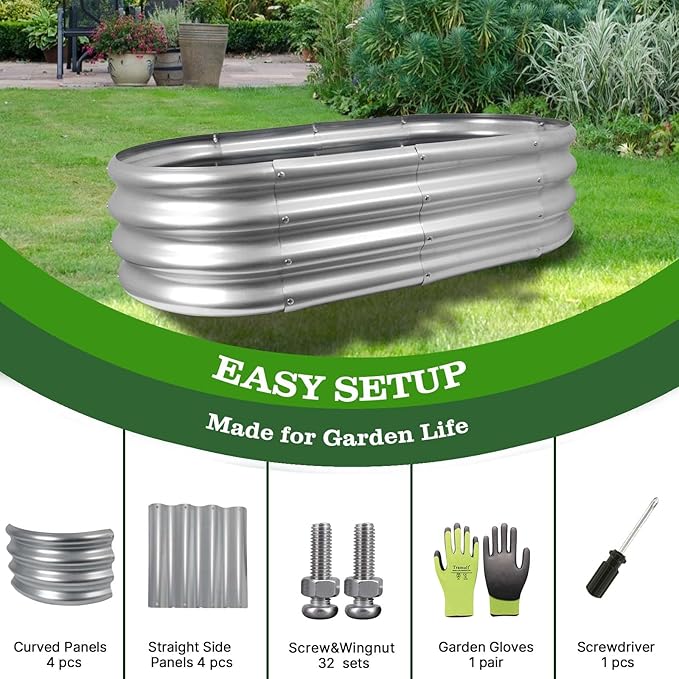 3 Pack 4x2x1ft Galvanized Raised Garden Bed Kit Oval Metal Ground Planter Box Outdoor Bottomless Planter Raised Beds for Vegetables Flowers Herbs Fruits Silver