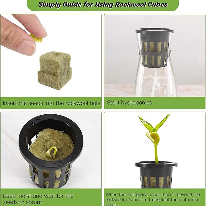 72 Set 1 Inch Rockwool Cubes with 2 Inch Mesh Pots for Hydroponic Growing System Good Water Absorption Hydroponic Mesh Net Cup Set 1 Inch Rockwool Cubes Rockwool