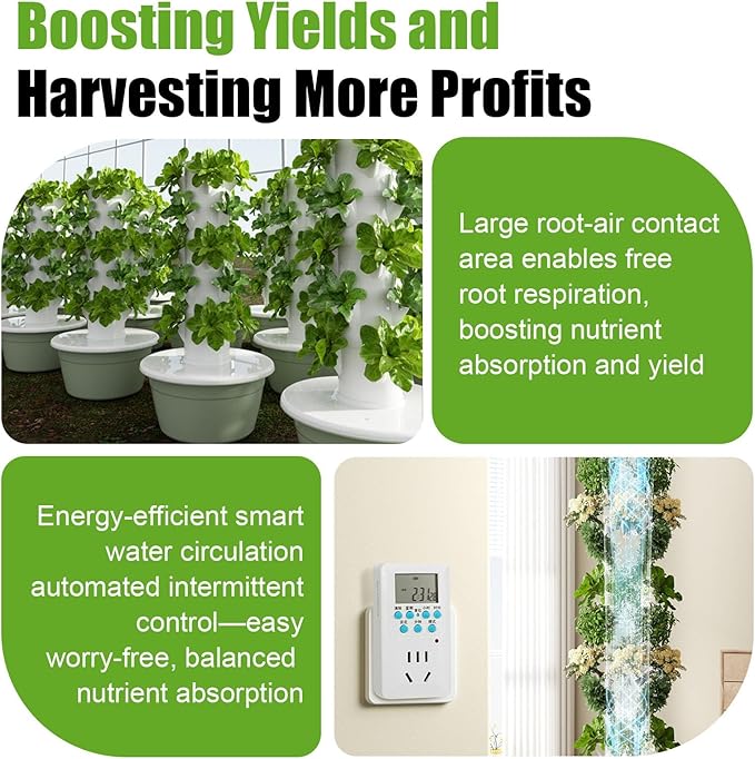 5-Tier Hydroponic Tower 7-Tier Vertical Grow Tower Aeroponic Indoor Smart Garden with Circulation Pump for Vegetables Herbs Fruits(9th Floor)