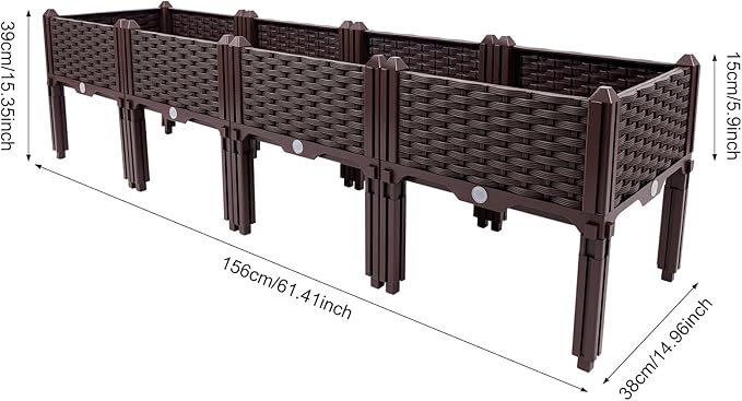 PP Raised Garden Bed with Legs 4 Large Capacity Elevated Planter Box 15.35 * 15.35 * 14.96in Splice Outdoor Garden Planter for Small Patios Decks Balconies and Apartments