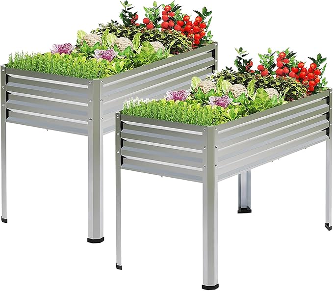 2PCS Galvanized Raised Garden Bed with Legs 48 gallons 48x24x32 Large Metal Elevated Planter Boxes with Drainage Holesfor Vegetables Flowers Backyard Patio Balcony