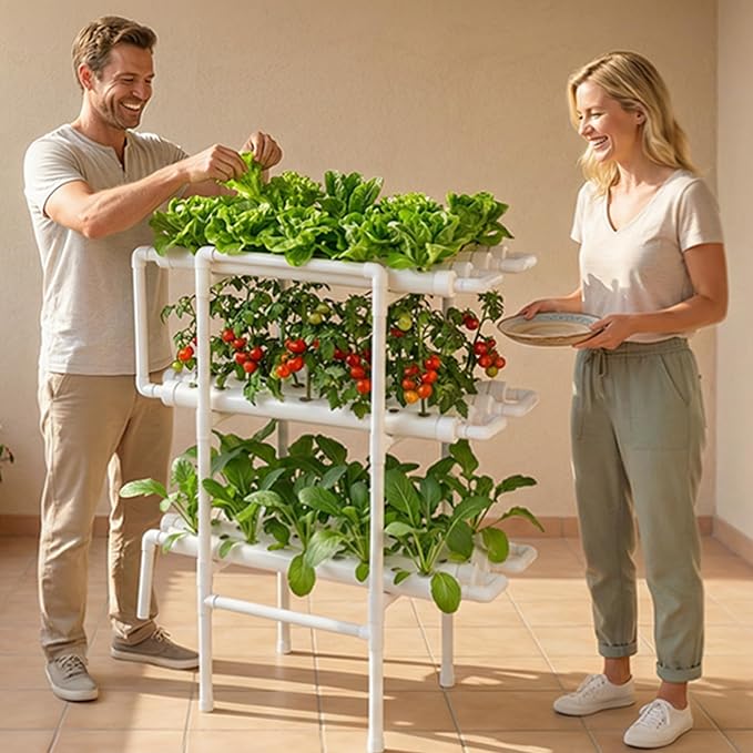 VEVOR Hydroponics Growing System Kit 3-Tier 108 Sites UPVC Pipe Hydroponic Grow Kit with Timed Irrigation Sun &amp Light Blocking Pipes Indoor Home Garden Vegetable Planting Grow Kits for Fruit He