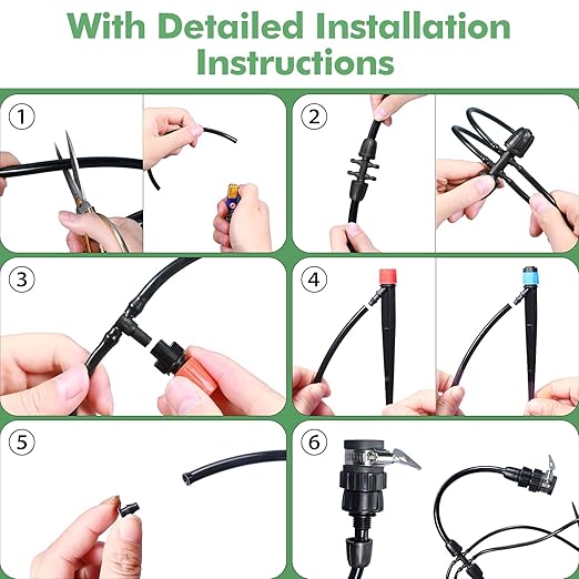 ASEVAT Drip Irrigation System Kit 26FT+197FT Garden Watering System with Hose Distribution Tubing Drip Emitters ConnectorsAutomatic Drip Irrigation Kit for PlantGreenhouse YardLawnPatio